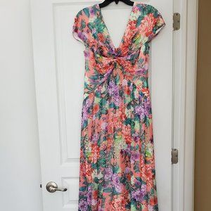 TADASHI SHOJI V-neck Floral Print Twist Front Midi Dress sz 10